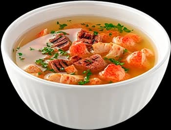Консоме с лобстером и мясом гриль