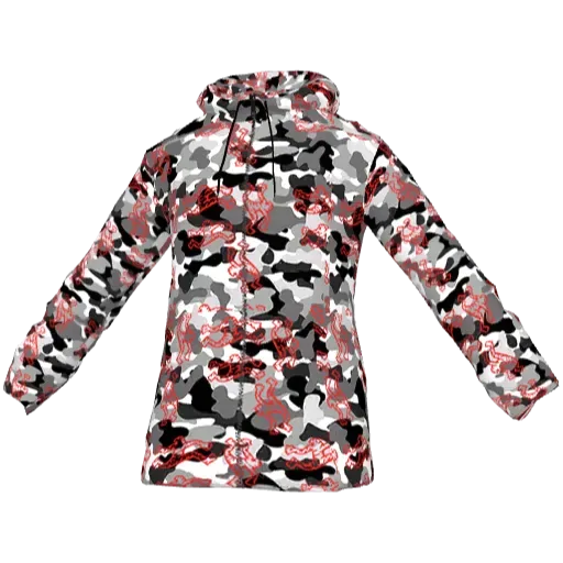 Camouflage jacket with a red pattern